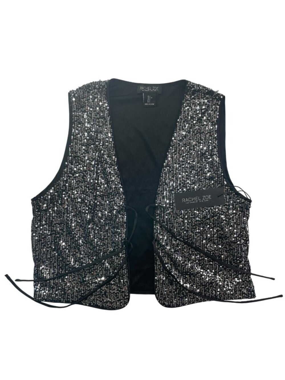 Rachel Zoe Sequin Embellished Black Sleeveless Open Front Vest Size Large NWT